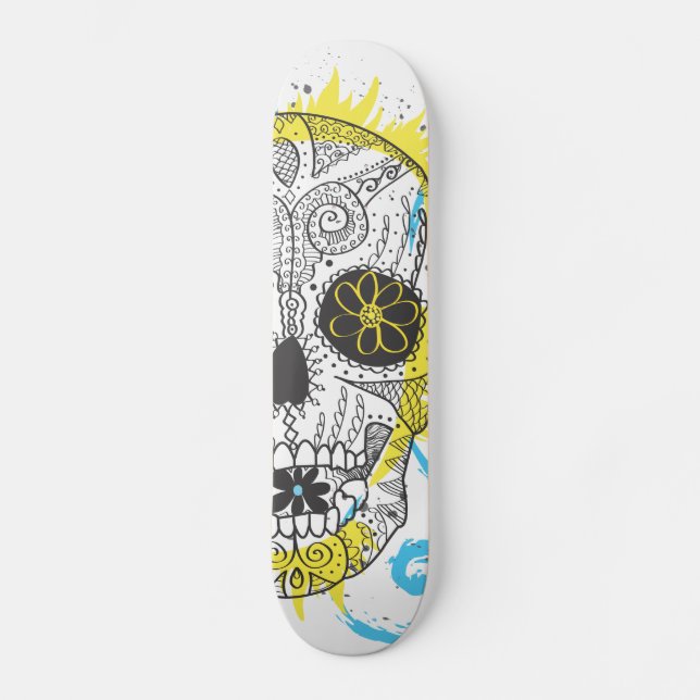 Day of The Dead Sugar Skull Comic Tattoo Design Skateboard (Front)