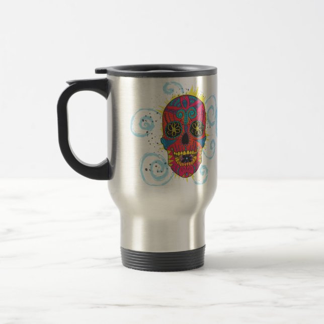Day of The Dead Sugar Skull Comic Tattoo Design Travel Mug (Left)