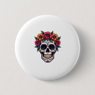 Day of the Dead Sugar Skull � Dia de los Muertos S 6 Cm Round Badge