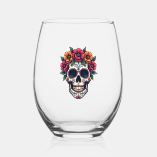 Day of the Dead Sugar Skull � Dia de los Muertos S Stemless Wine Glass