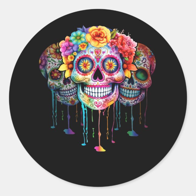 Day Of The Dead Sugar Skull Dia De Los Muertos Tie Classic Round Sticker (Front)