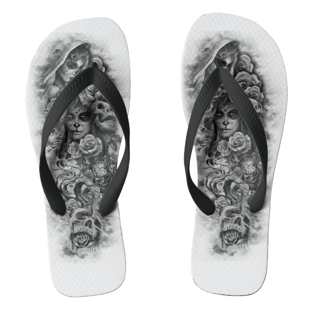 Day of the Dead Sugar Skull Flip Flops (Footbed)