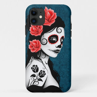 Day of the Dead Sugar Skull Girl - blue iPhone 11 Case