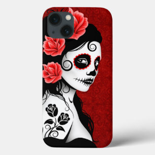Day of the Dead Sugar Skull Girl – Deep Red iPhone 13 Case