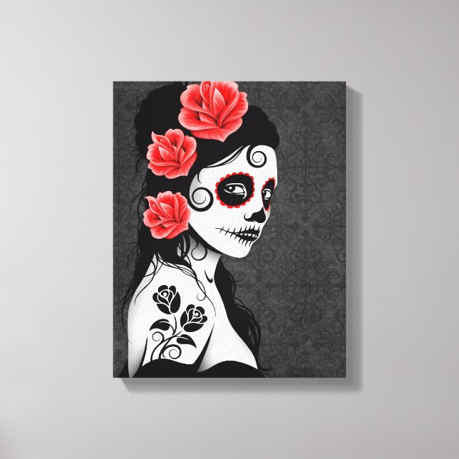 Day of the Dead Sugar Skull Girl - Grey Canvas Print (Front)