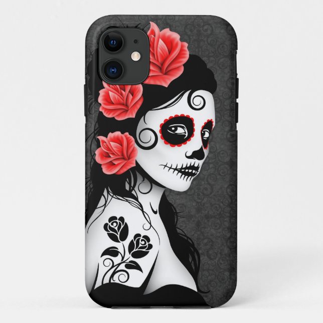 Day of the Dead Sugar Skull Girl - grey Case-Mate iPhone Case (Back)