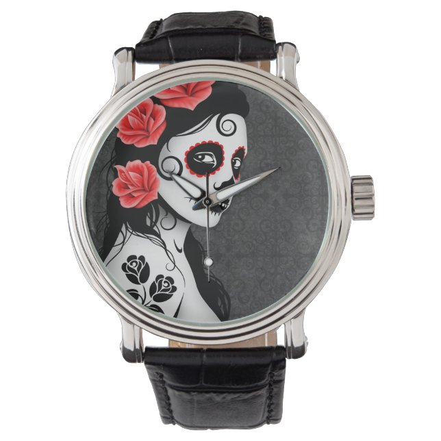 Day of the Dead Sugar Skull Girl - Grey Watch (Front)