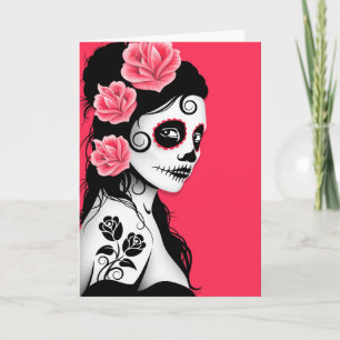 Day of the Dead Sugar Skull Girl - pink Card