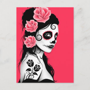 Day of the Dead Sugar Skull Girl - Pink Postcard