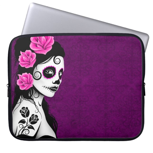 Day of the Dead Sugar Skull Girl - purple Laptop Sleeve (Front)