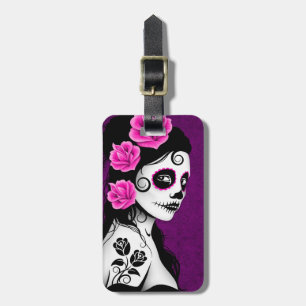 Day of the Dead Sugar Skull Girl - purple Luggage Tag