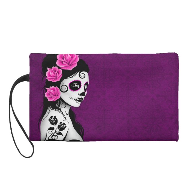 Day of the Dead Sugar Skull Girl - purple Wristlet (Back)