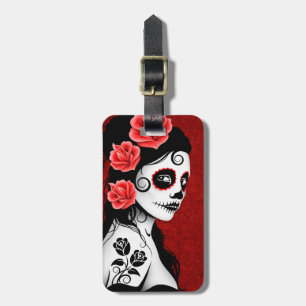 Day of the Dead Sugar Skull Girl - red Luggage Tag