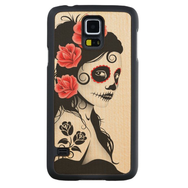 Day of the Dead Sugar Skull Girl – White Carved Maple Galaxy S5 Case (Back)