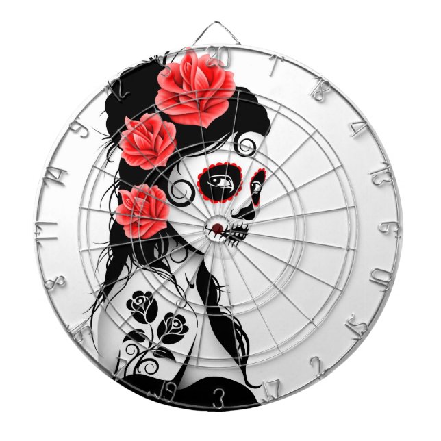 Day of the Dead Sugar Skull Girl - white Dartboard (Front)