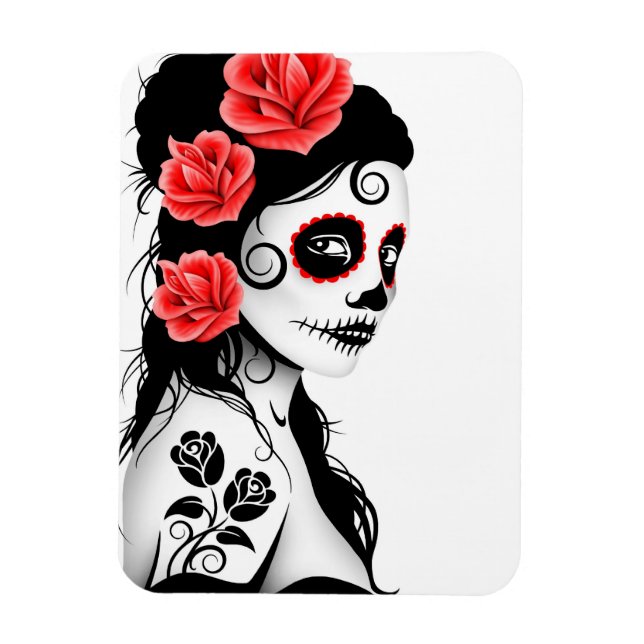 Day of the Dead Sugar Skull Girl - white Magnet (Vertical)