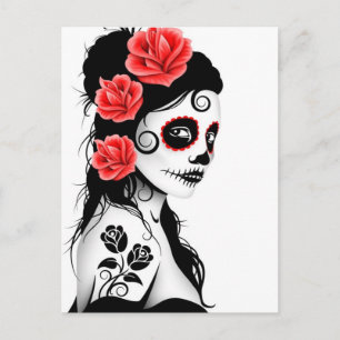 Day of the Dead Sugar Skull Girl - white Postcard