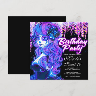 Day of the Dead Sugar Skull Glow Birthday Party Invitation
