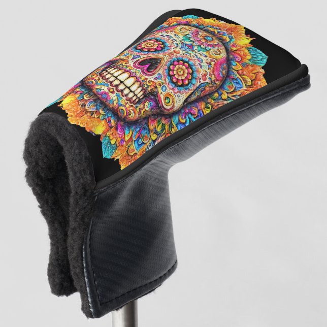 Day of the Dead Sugar Skull Golf Head Cover (3/4 Front)