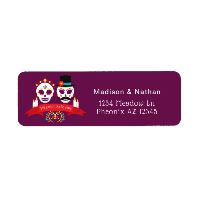 Day of the Dead Sugar Skull Gothic Magenta Wedding (Front)