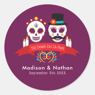 Day of the Dead Sugar Skull Gothic Magenta Wedding Classic Round Sticker