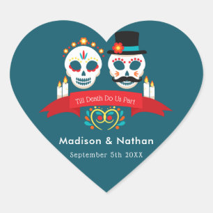 Day of the Dead Sugar Skull Gothic Wedding Heart Sticker