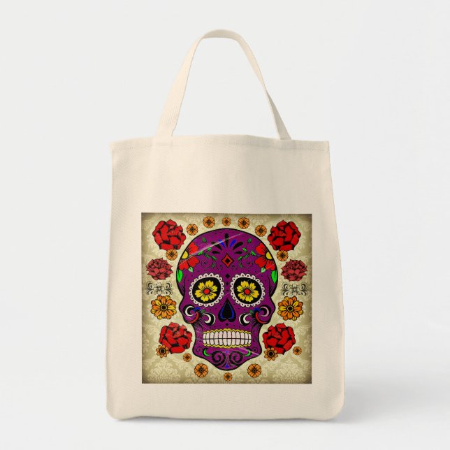 Day of the Dead Sugar Skull Grocery Tote (Front)