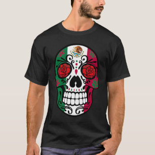 Day Of The Dead Sugar Skull Halloween Mexican Flag T-Shirt