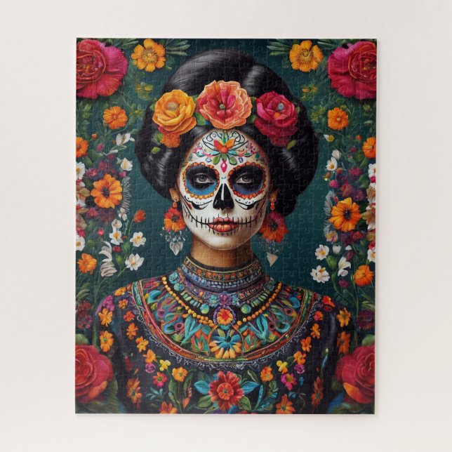Day of the Dead Sugar Skull Hidden Custom Name Jigsaw Puzzle (Vertical)