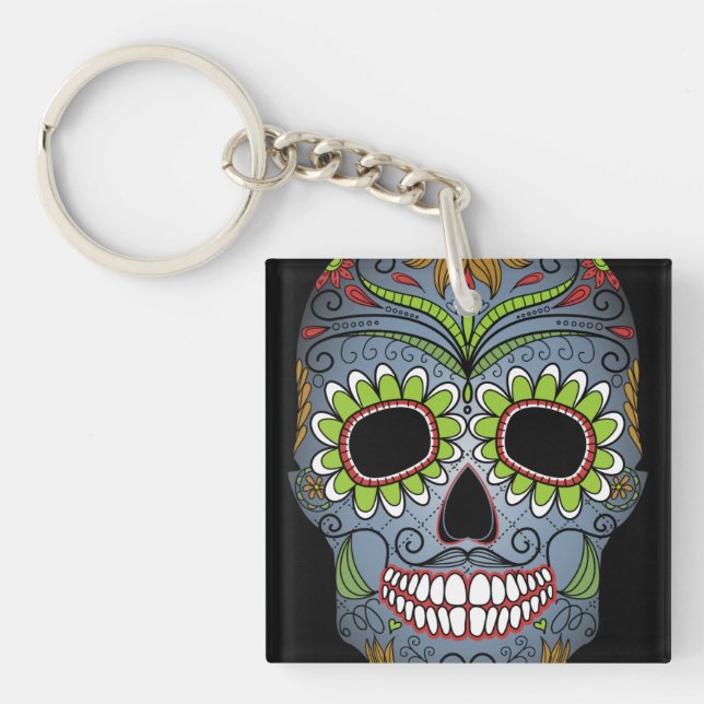 Day of the Dead Sugar Skull Key Ring (Front)
