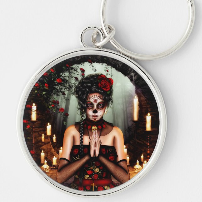 Day of the Dead Sugar Skull Keychain (Front)