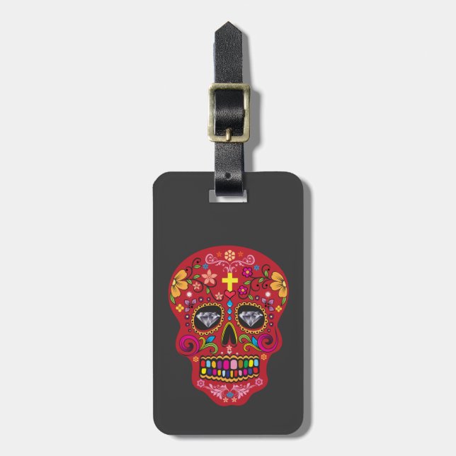 Day of the dead sugar skull luggage tag (Front Vertical)
