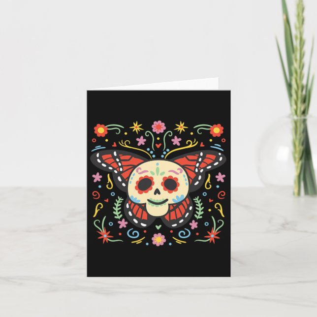 Day Of The Dead Sugar Skull Monarch Butterfly Día  Card (Front)