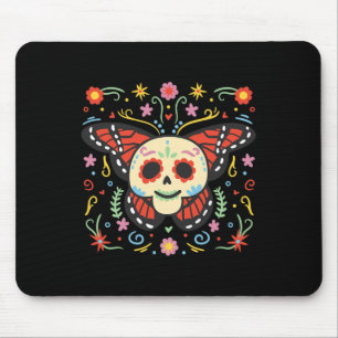 Day Of The Dead Sugar Skull Monarch Butterfly Día Mouse Mat