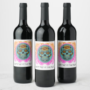 Day Of The Dead Sugar Skull Party Wine Label