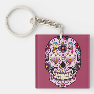 Day of the Dead Sugar Skull Pink Keychain
