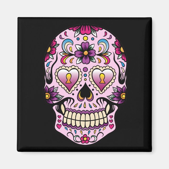 Day of the Dead Sugar Skull Pink Magnet (Front)
