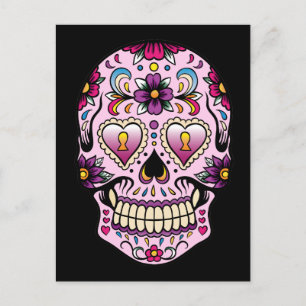 Day of the Dead Sugar Skull Pink Postcard