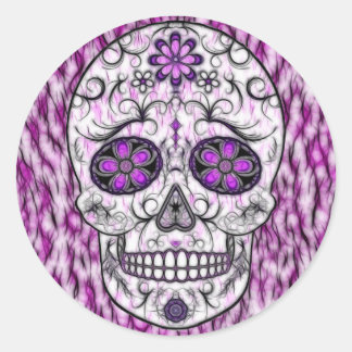 Day of the Dead Sugar Skull - Pink & Purple 1.0 Classic Round Sticker