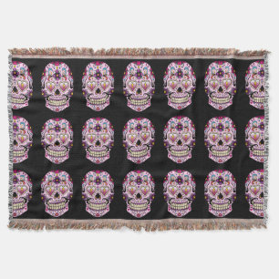 Day of the Dead Sugar Skull Pink Throw Blanket
