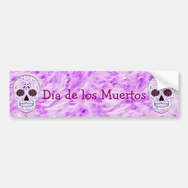 Day of the Dead Sugar Skull-Purple & Multi Fractal Bumper Sticker (Front)