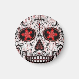 Day of the Dead Sugar Skull - Red & Black Fractal Magnet