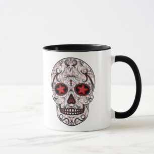 Day of the Dead Sugar Skull - Red & Black Fractal Mug