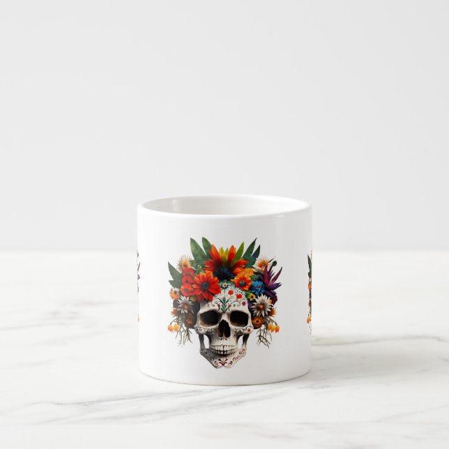 Day of the Dead Sugar Skull Roses  Espresso Cup (Front)