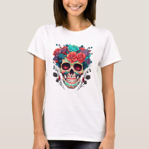 Day of the Dead Sugar Skull Roses  T-Shirt