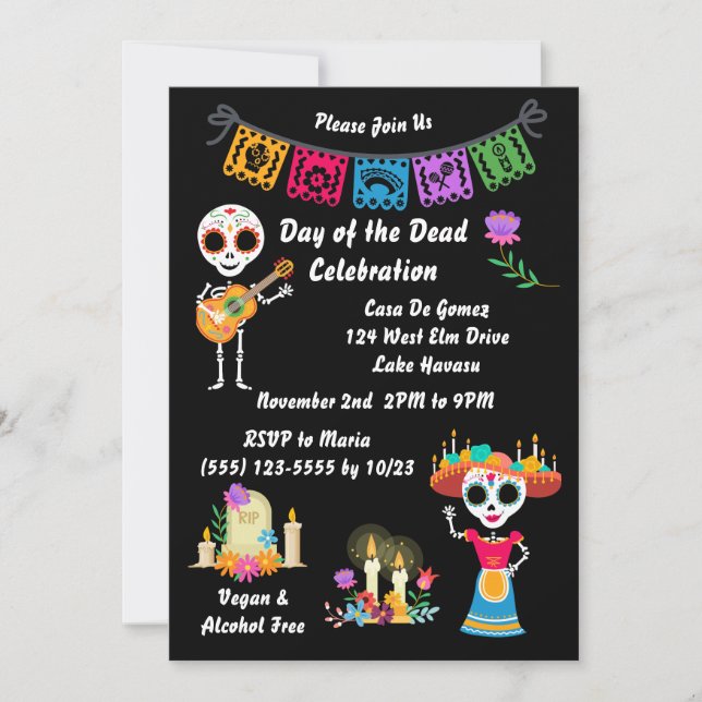 Day of The Dead Sugar Skull Skeletons Invitation (Front)