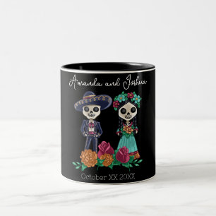 Day of the Dead Sugar Skull Skeletons on Black Two-Tone Coffee Mug