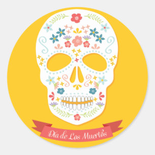 Day of the Dead Sugar Skull stickers, yellow Classic Round Sticker