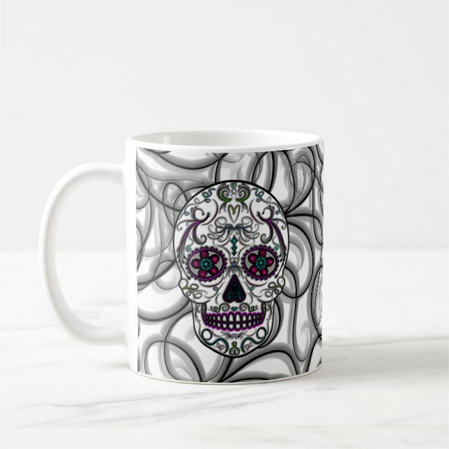 Day of the Dead Sugar Skull - Swirly Multi Colour Coffee Mug (Left)