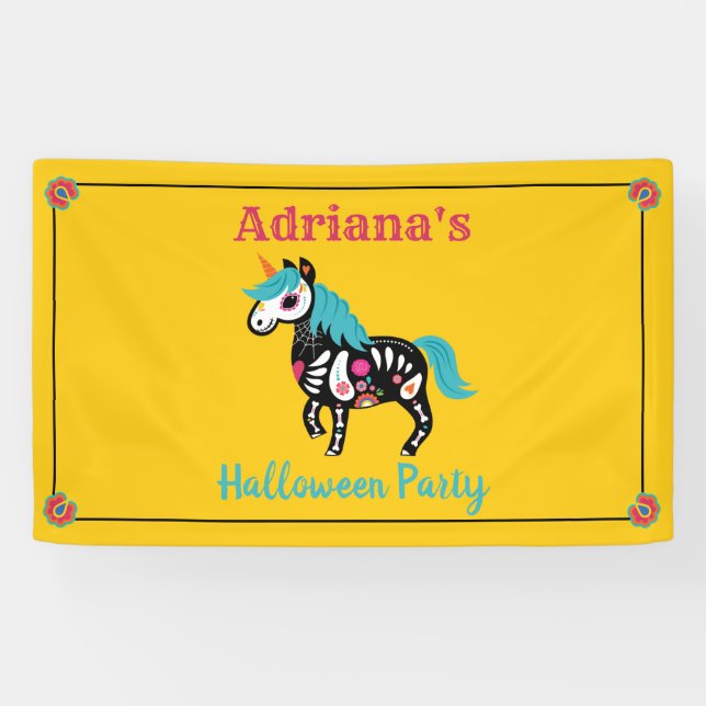 Day of the Dead Sugar Skull Unicorn Banner (Horizontal)